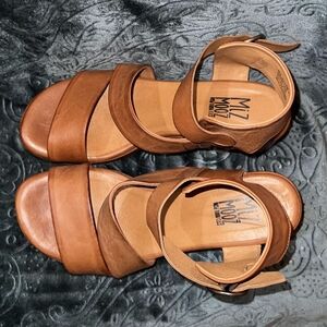 Miz Mooz Brown Sandals with Open Toe Design and Adjustable Ankle Strap